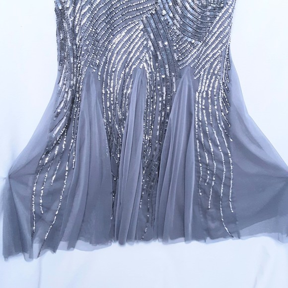 Beaded Evening Gown Retro Art Deco Design Silver & Gray Size Small - Picture 4 of 9